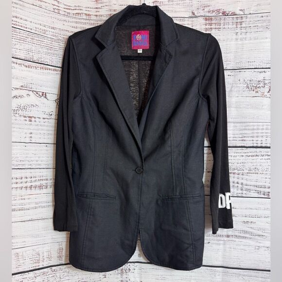 Romi Basha Blazer Womens Size Small Toni Linen Cotton Blend Black woven New - Picture 3 of 13